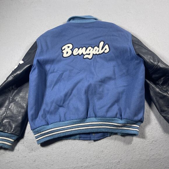 Vintage‎ Blaine Bengals Varsity Jacket Mens Large Blue Leather Wool Butwin 90s - Picture 9 of 10